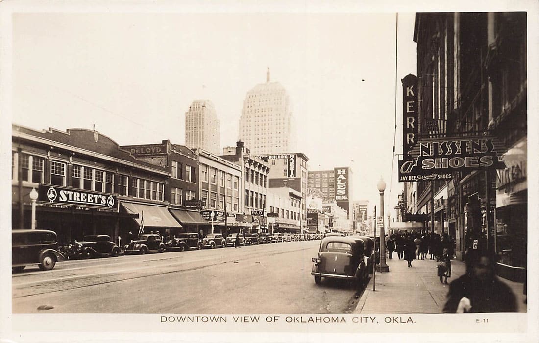A view of Main Street in Oklahoma City. Probably taken in the 1930s.