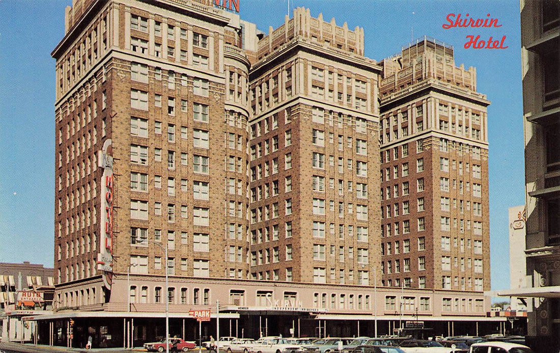 The front facade of the Skirvin Hotel.