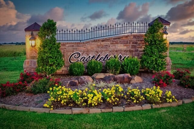 The entry sign into Castleberry in West Edmond OK.