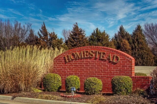 Homestead, Edmond OK entrance sign.