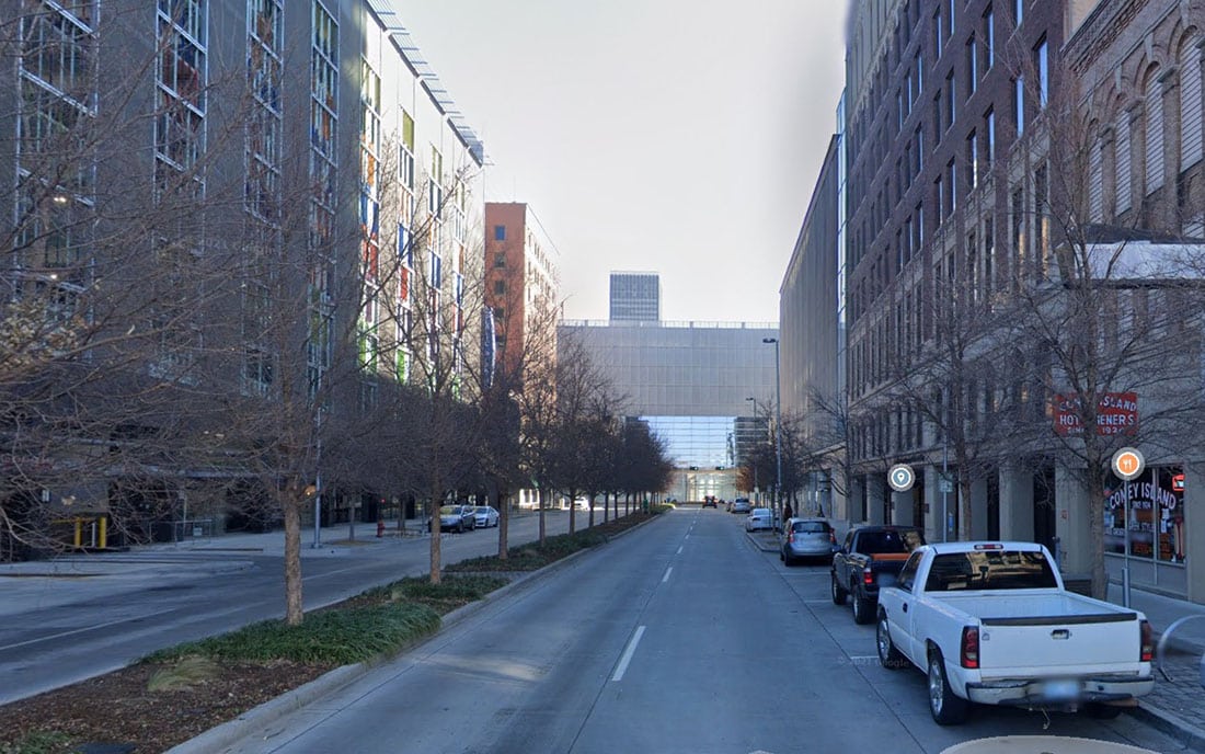 Main Street Oklahoma City from approximately the same location taken in 2021.