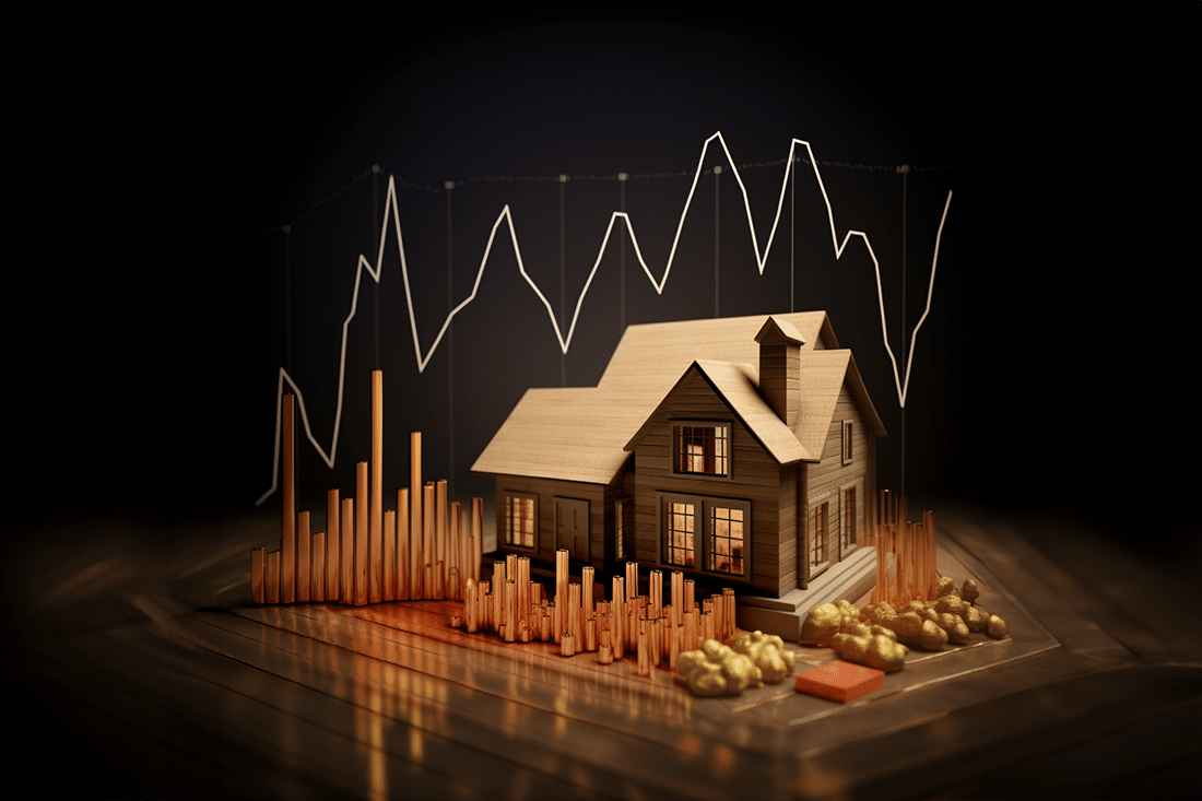 Adjustable rate mortgages. A image of a home with a graph overlaid showing variable interest rates.