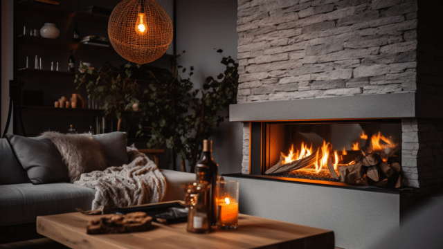 House hunting tips for finding the right features: a modern living room fireplace.