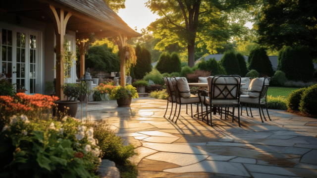 Finding the right features during house hunting, such as a sunny patio with a table and chairs.