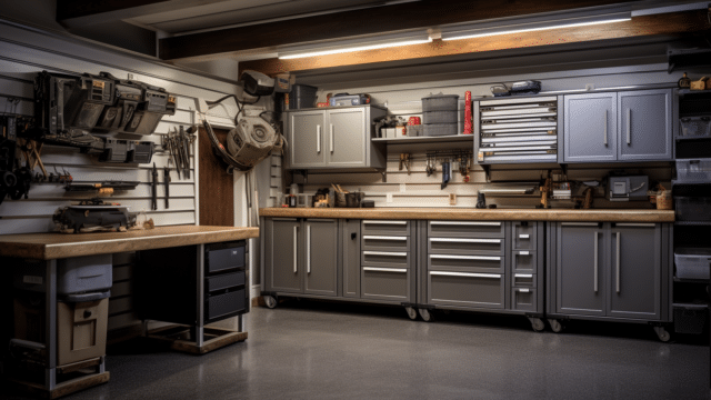 a well-equipped garage with storage.