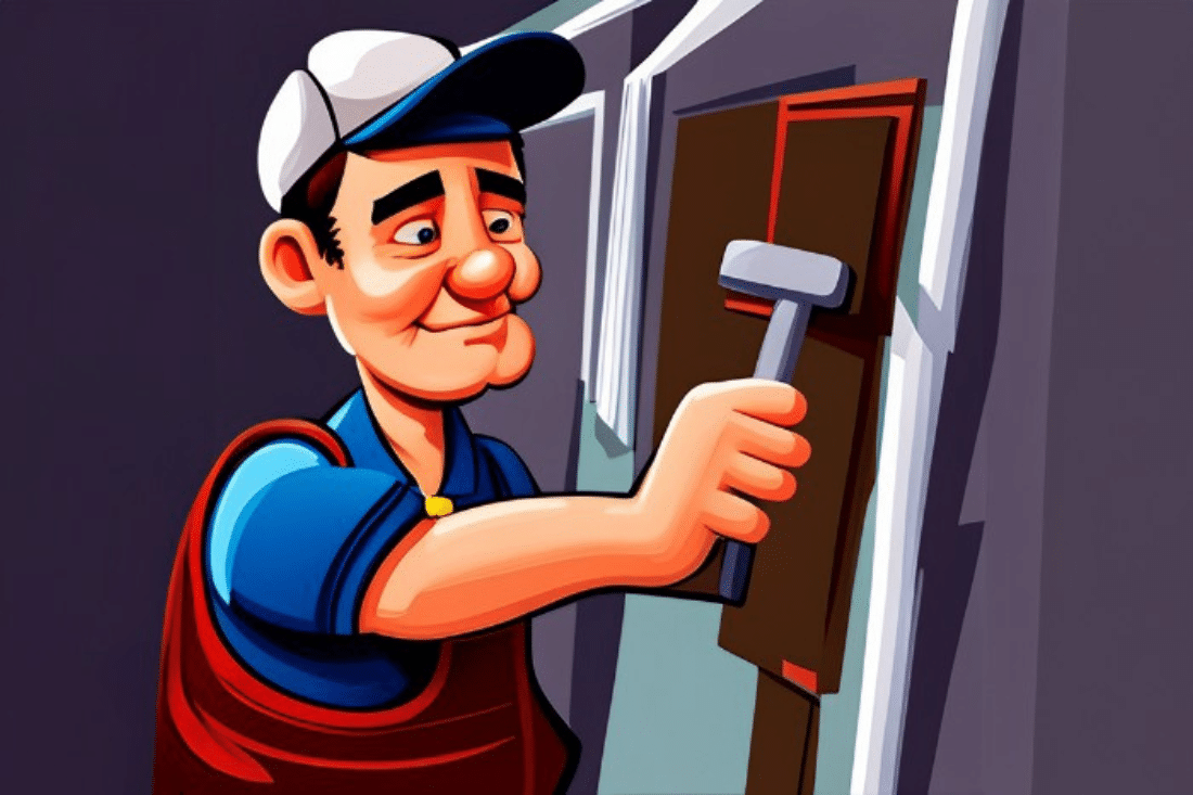 A cartoon of a DIY handyman doing home improvements.