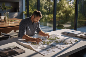 A self-employed man sits at a desk thinking about mortgage tips for self-employed.