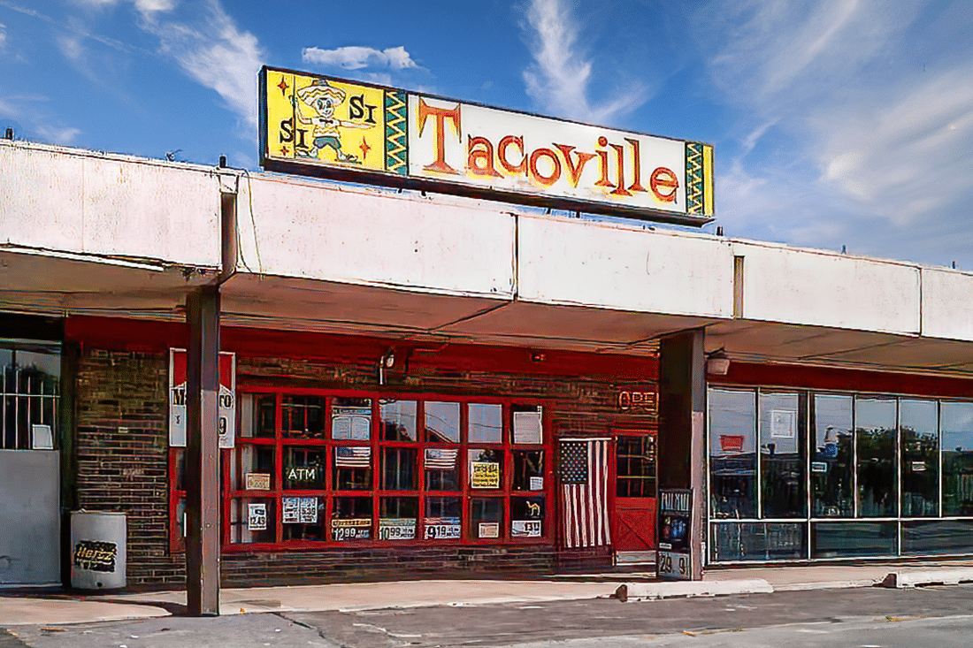 A building featuring the iconic Tacoville sign.