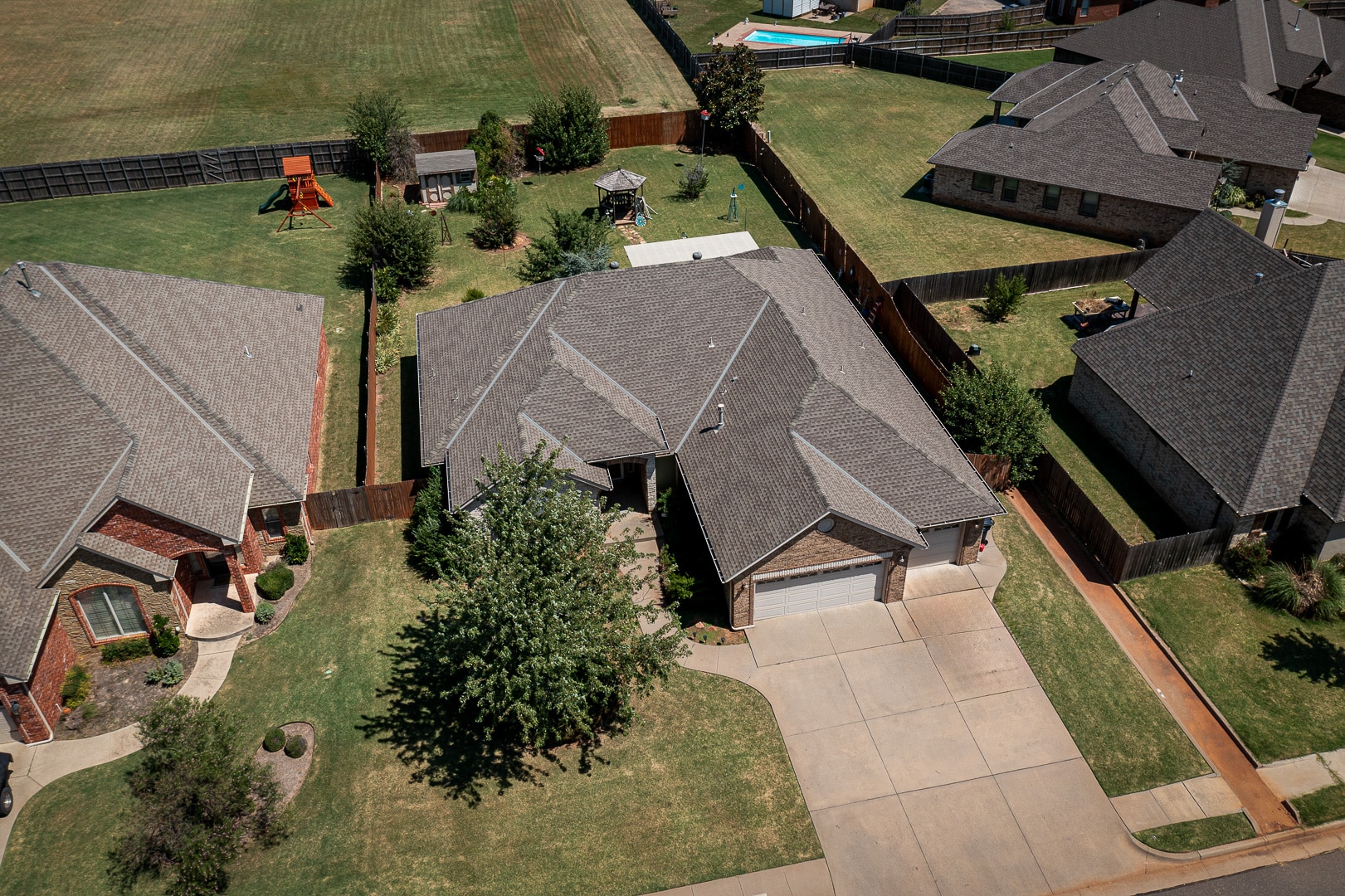 An aerial view of a residential neighborhood.