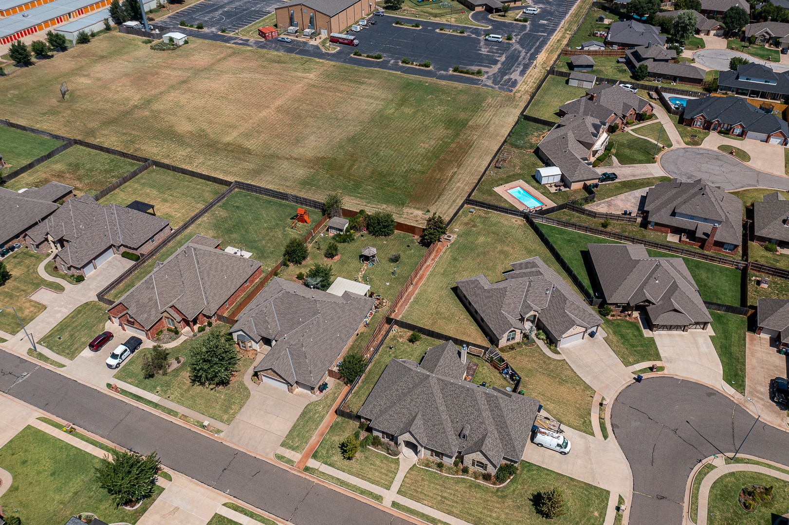 An aerial view of a residential neighborhood.