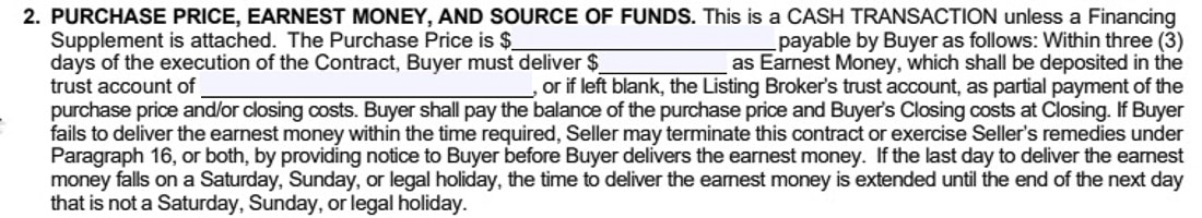 A sample home purchase agreement.