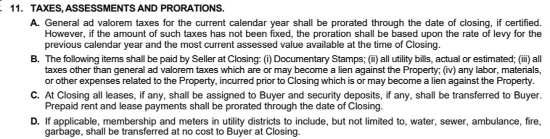 A home buying purchase agreement, Paragraph 11, Taxes