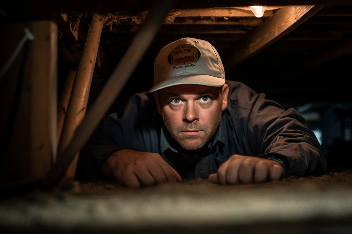 A home inspector in the crawlspace of a house showing the importance of home inspections.