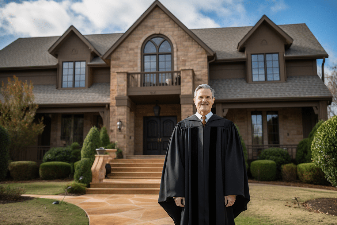 A judge in a black robe overseeing the legal process of selling a home.