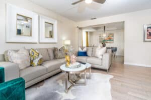 The living room at the just listed property in Quail Springs Condos.