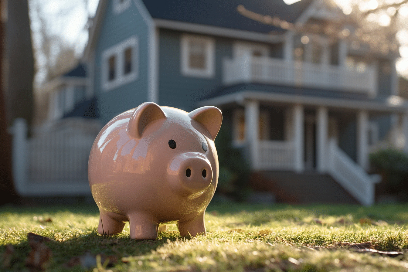 A piggy bank in front of a house symbolizes real estate investing for beginners.
