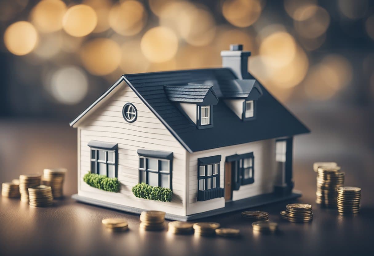 A house model adorned with gold coins, showcasing the benefits of mortgage pre-approval.