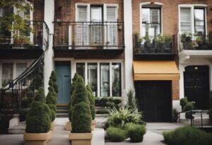 A row of houses adorned with potted plants, awaiting these mortgage tips for investment properties.