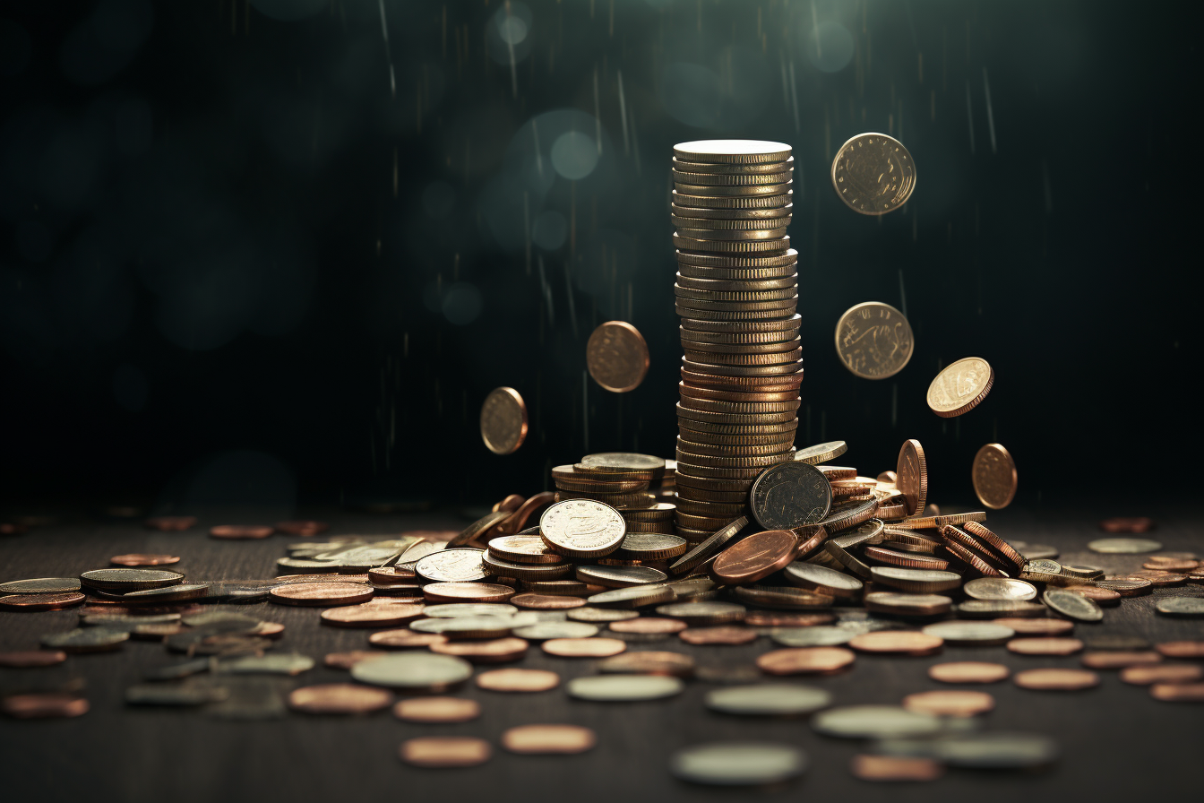 A pile of coins on a dark background, symbolizing capital gains.