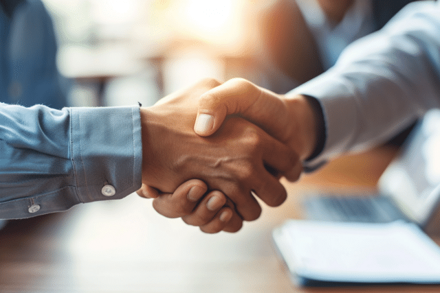 Two people negotiating seller concessions for a home sale across a table.