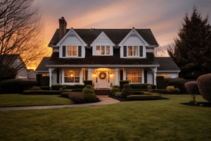 A large house at sunset. Owners are asking about pricing your home for sale.