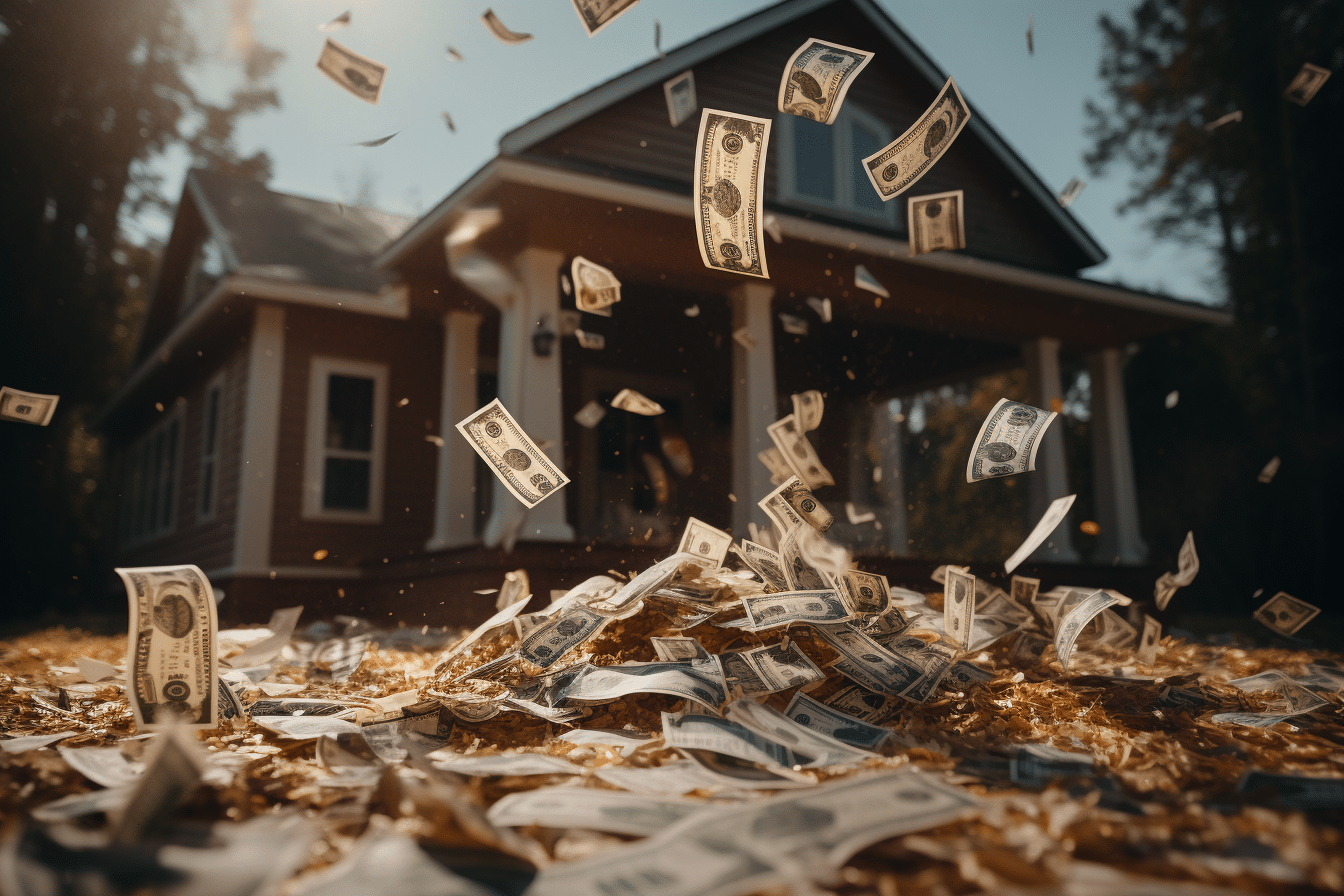A house in front of a pile of money, illustrating understanding mortgage payments.