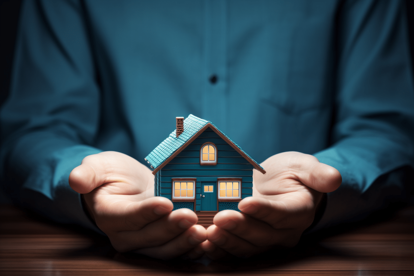 A man holding a model house in his hands to represent understanding mortgage insurance.