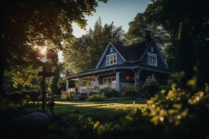 A serene house nestled amidst an enchanting forest during the captivating sunset. Are you wondering what to look for when house hunting?