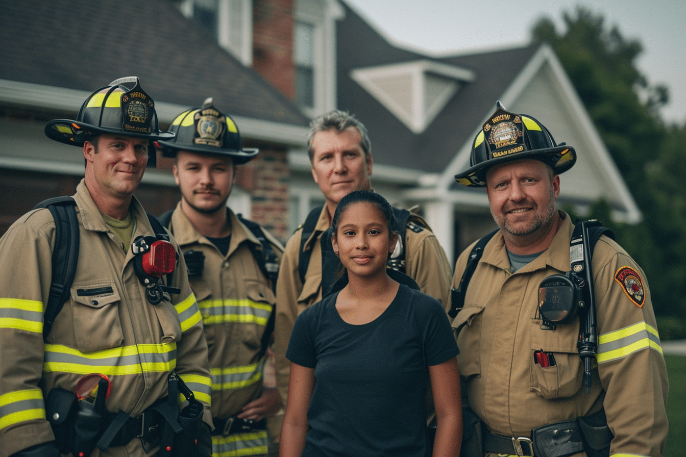 First responders and a teacher standing in front of a home. All are eligible for down payment assistance in Oklahoma.