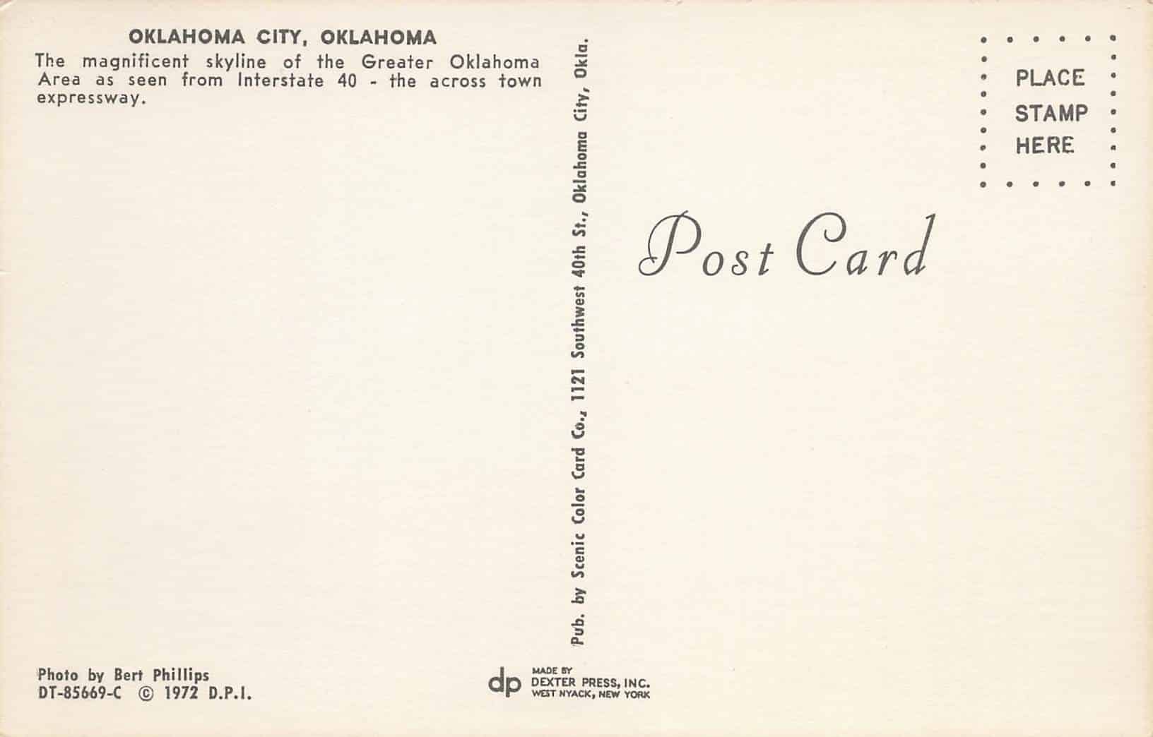 Oklahoma city skyline post card.