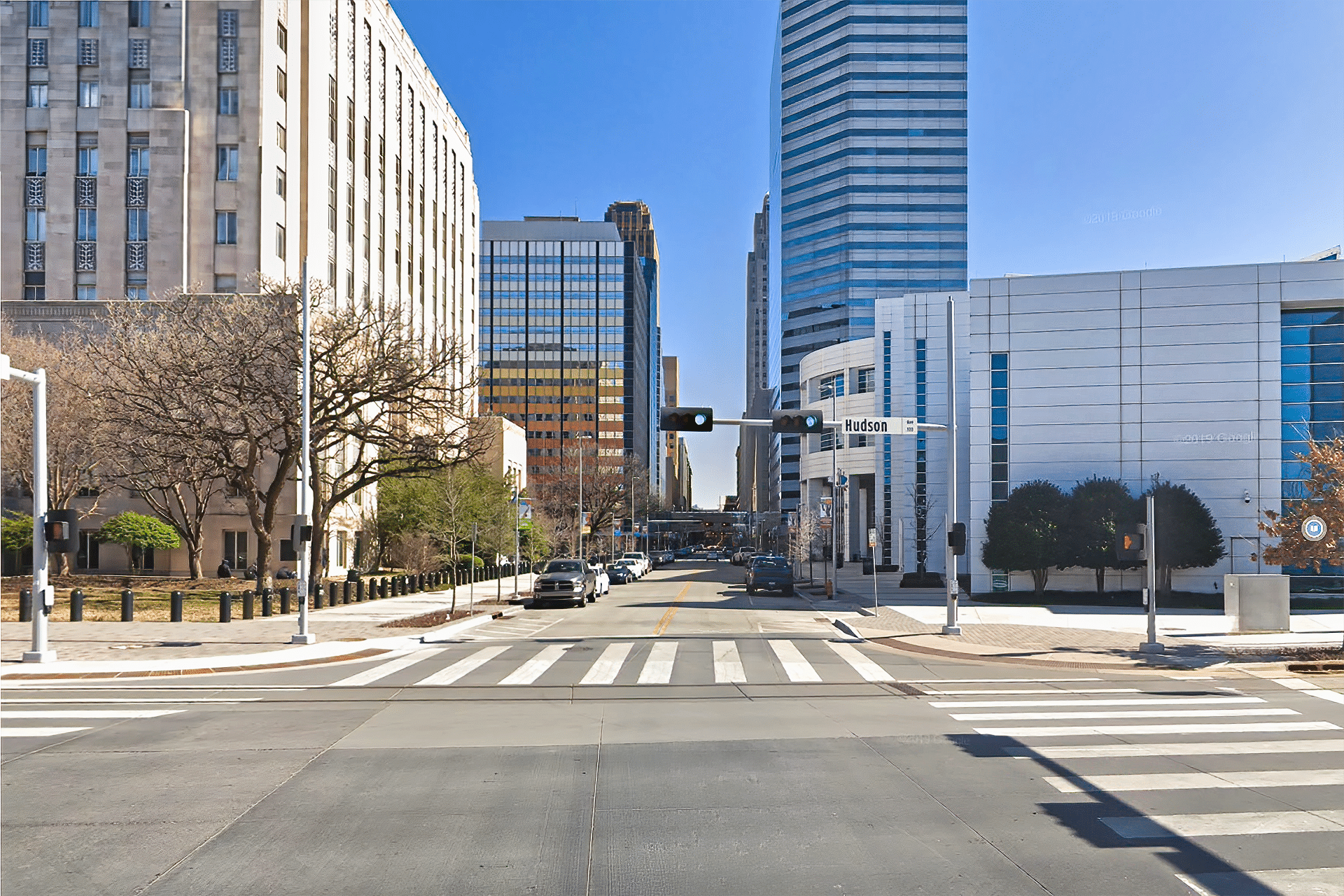 Park Avenue, a city street with tall buildings and a crosswalk.