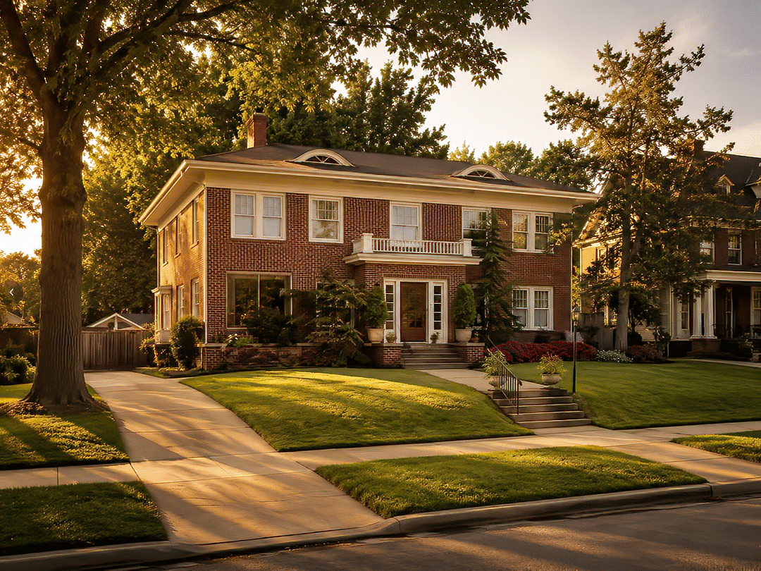 Historic brick home in Gatewood with mature trees and landscaped front yard