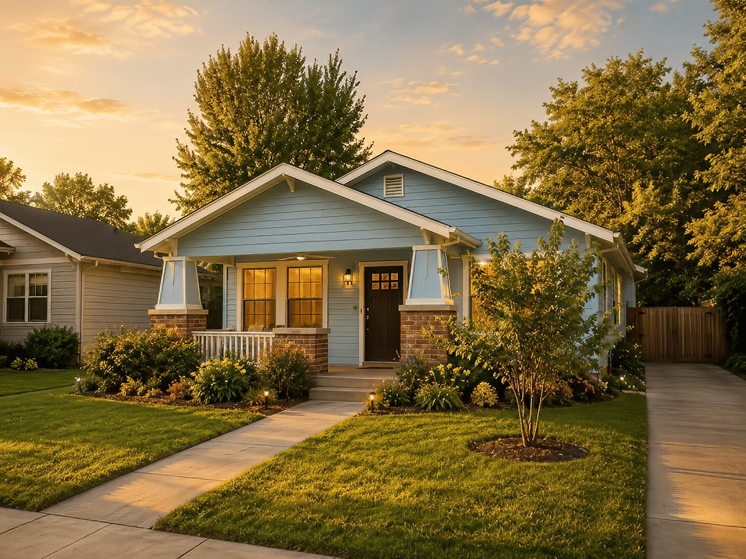 Craftsman-style bungalow in Jefferson Park with mature trees and front porch