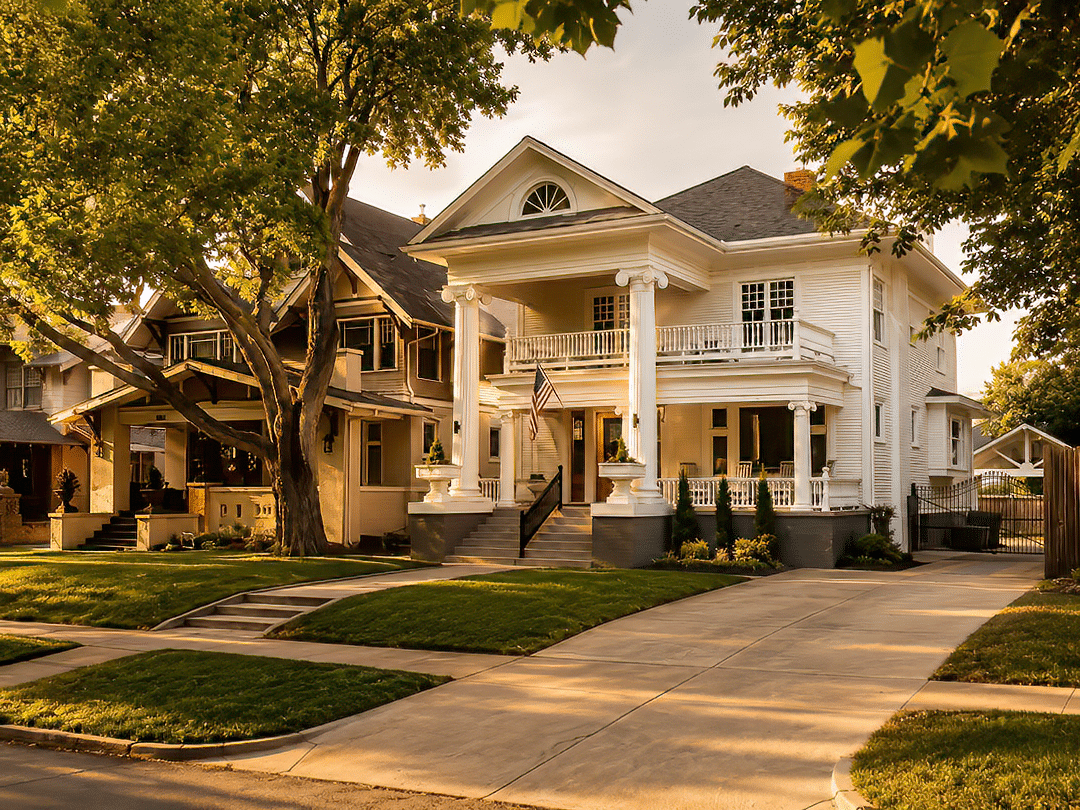 Historic Mesta Park homes along a mature tree-lined residential street